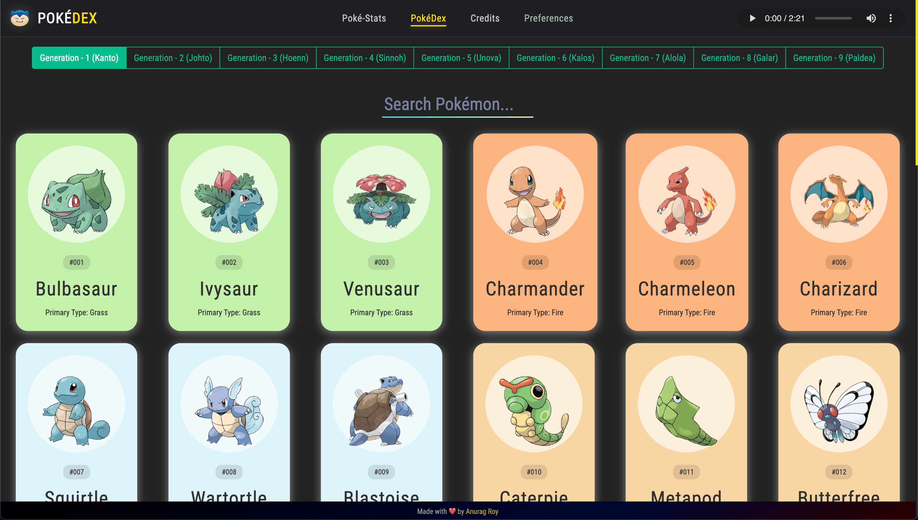 PokeDex dashboard preview screenshot
